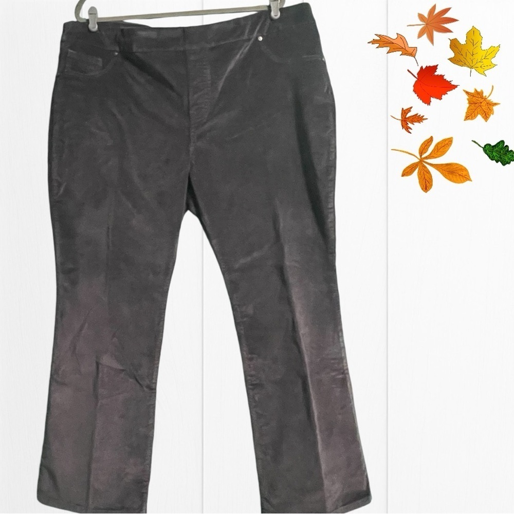 Diane Gilman NWT 2X stretch velvet jeans grey pull on faux fly faux front pocket